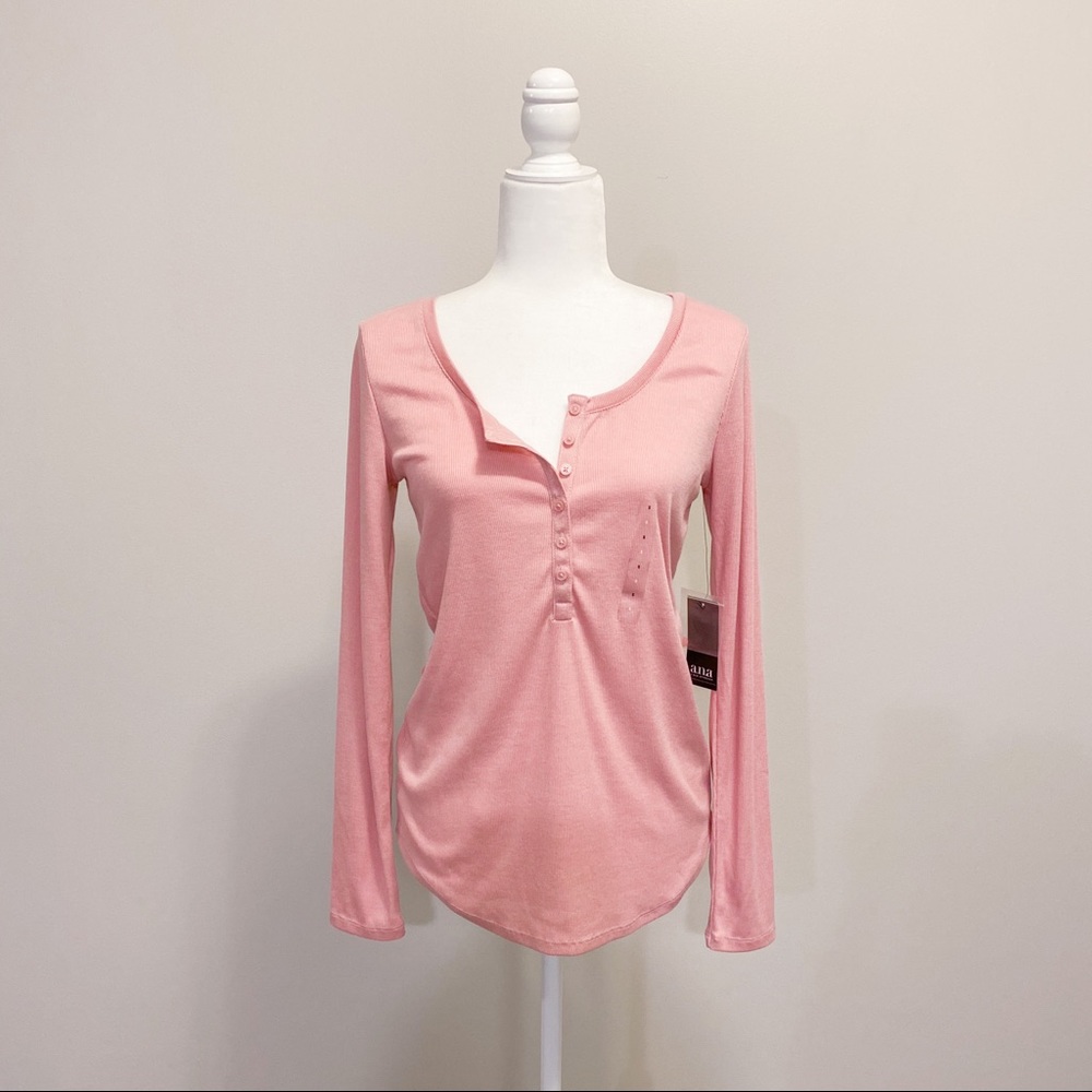 NWT Ana (a.n.a) Pink Ribbed Henley Size S
